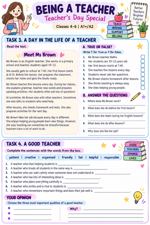 Being a teacher | karta pracy | klasy 4- 6 