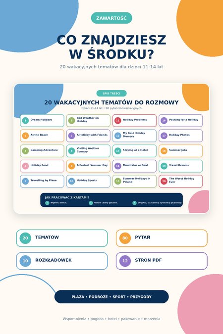 20 WAKACYJNYCH SPEAKING CARDS DLA DZIECI ( A2+/B1)