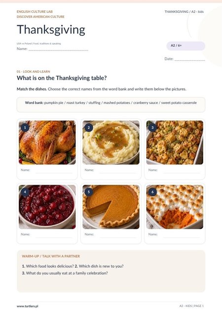 THANKSGIVING | KARTA PRACY | A2 