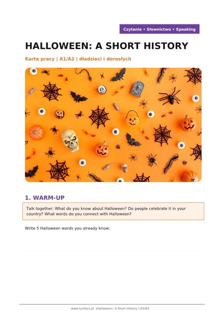 HALOWEEN | KARTA PRACY | A1 / A2  | DLA DOROSŁYCH I DZIECI 