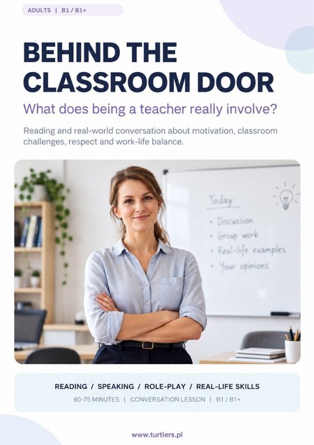 BEHIND THE CLASSROOM DOOR – Speaking & Reading B1/B1+ | Gotowa lekcja konwersacyjna