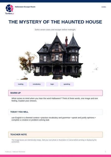 HALLOWEEN | ESCAPE ROOM – The Mystery of the Haunted House | A2/B1